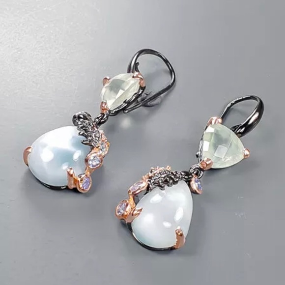 Gorgeous Genuine Larimar Prehnite Earrings - Picture 7 of 8